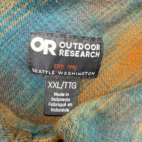 Outdoor Research Flannel Shirt Men 2XL Orange Blue Plaid - Picture 6 of 14